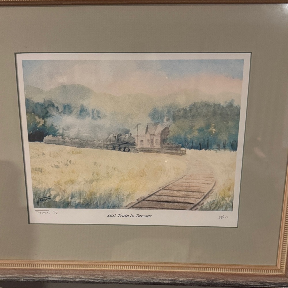 On hold… not for sale.. Framed Artwork “Last Train To Parsons” signed and framed